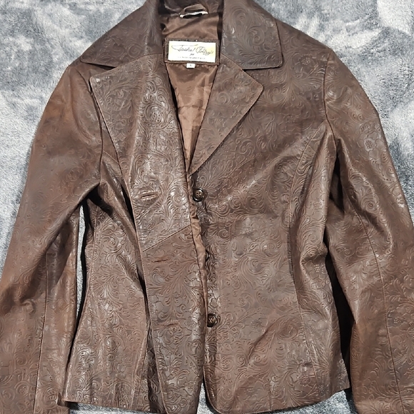 Tasha Polizzi 100% Tooled Leather Blazer L